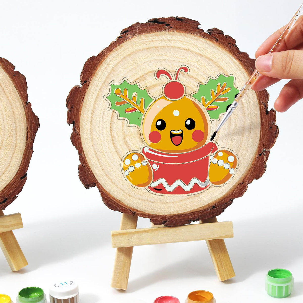 Holly Berry Gingerbread in a Cup paint by numbers wood slice – image 13