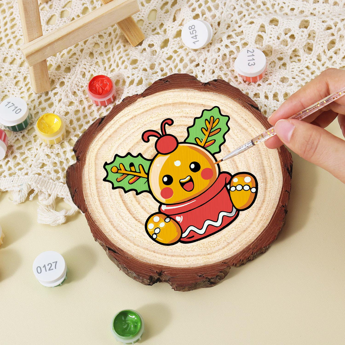 Holly Berry Gingerbread in a Cup paint by numbers wood slice – image 15