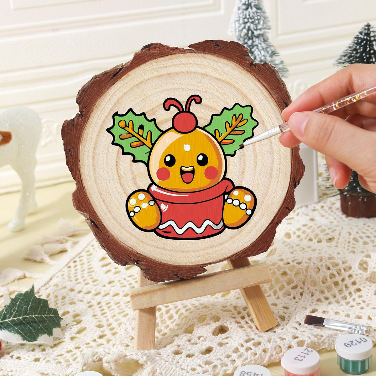 Holly Berry Gingerbread in a Cup paint by numbers wood slice – image 16