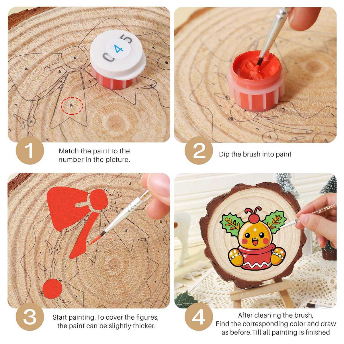 Holly Berry Gingerbread in a Cup paint by numbers wood slice – image 17