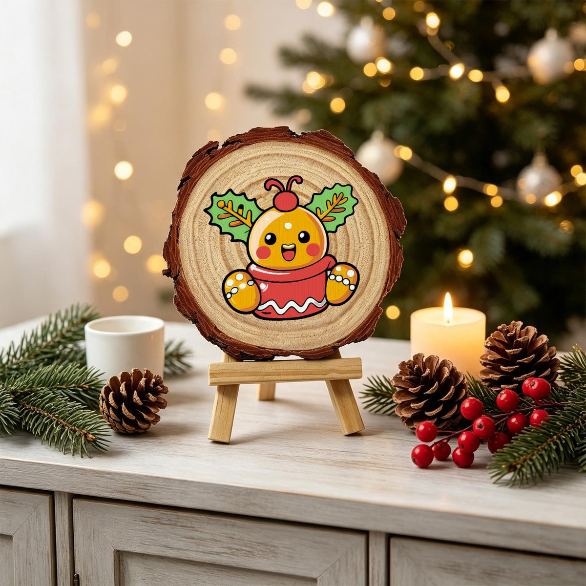 Holly Berry Gingerbread in a Cup paint by numbers wood slice – image 19