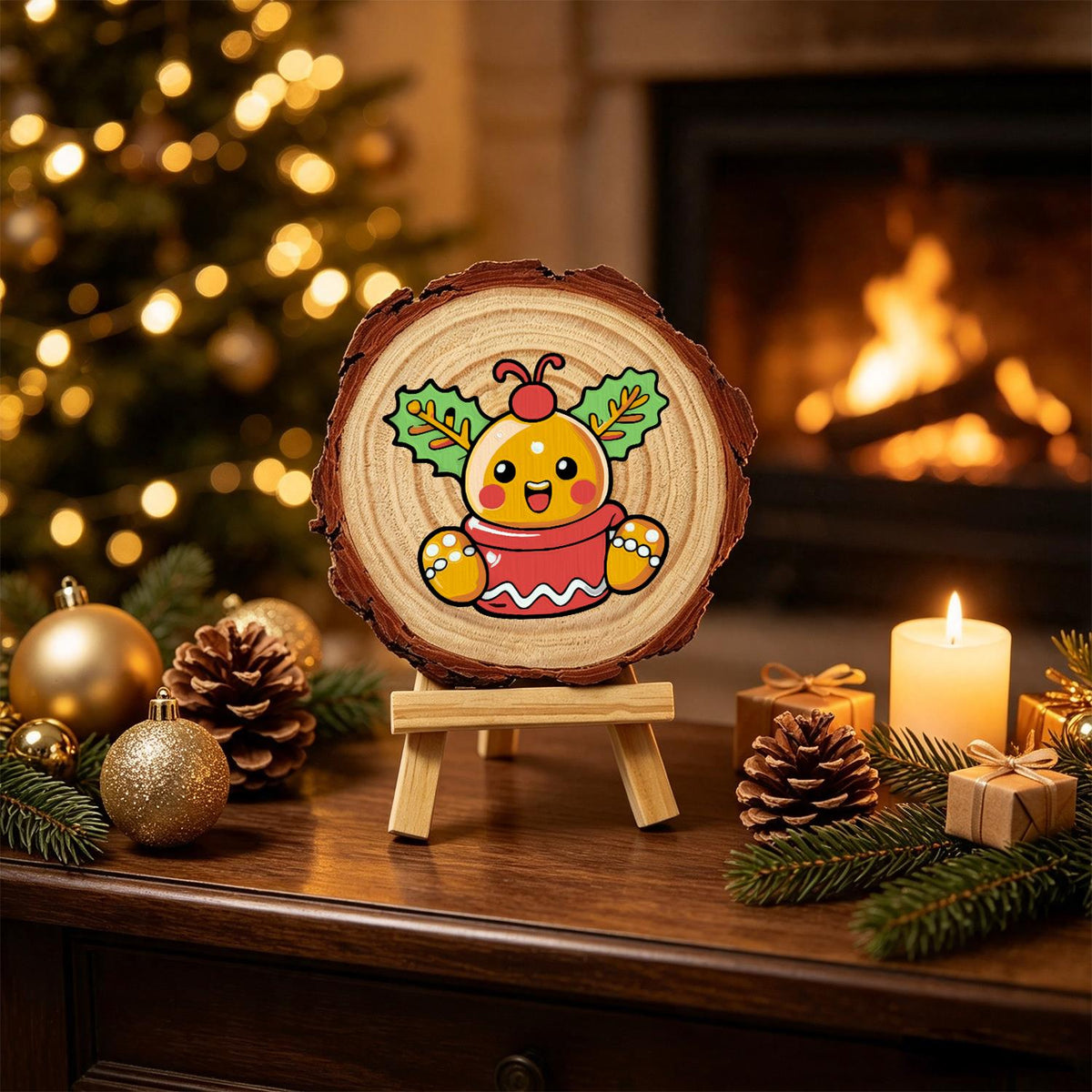 Holly Berry Gingerbread in a Cup paint by numbers wood slice – image 20