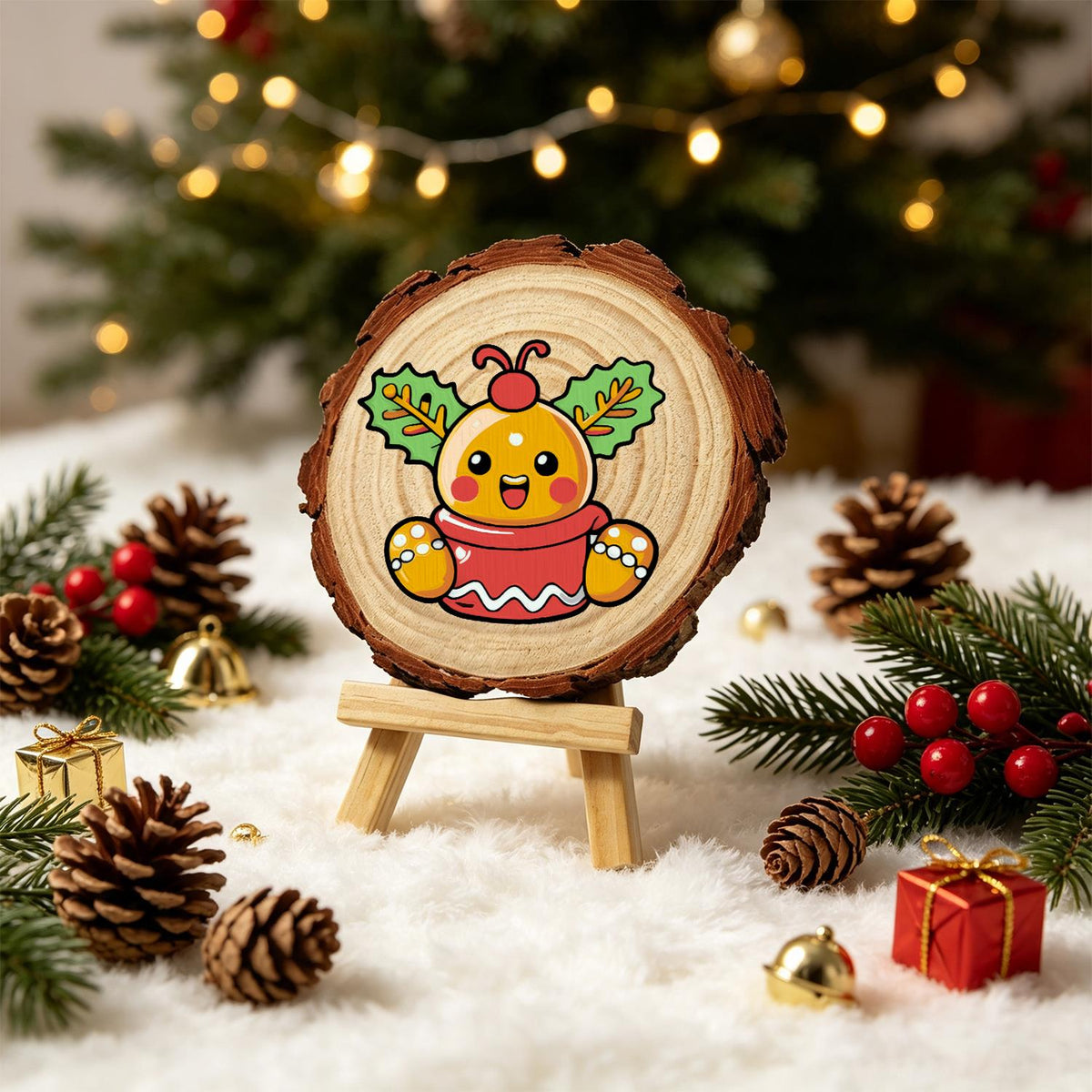 Holly Berry Gingerbread in a Cup paint by numbers wood slice – image 21