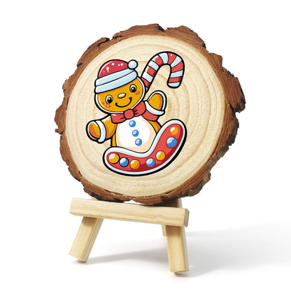 Gingerbread Kid on a Candy Sled paint by numbers wood slice – image 3