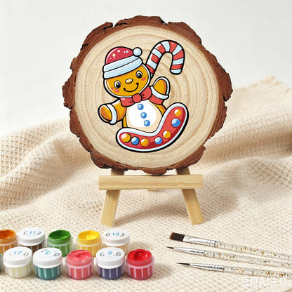 Gingerbread Kid on a Candy Sled paint by numbers wood slice – image 4