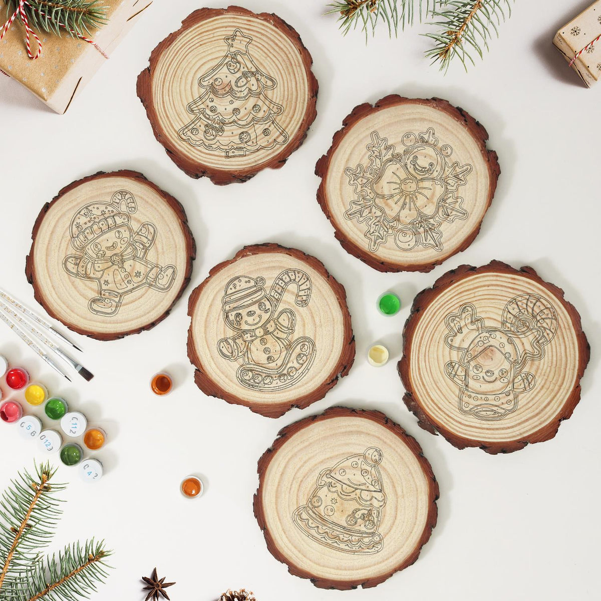 Gingerbread Kid on a Candy Sled paint by numbers wood slice – image 9