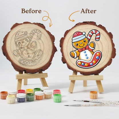 Gingerbread Kid on a Candy Sled paint by numbers wood slice – image 12