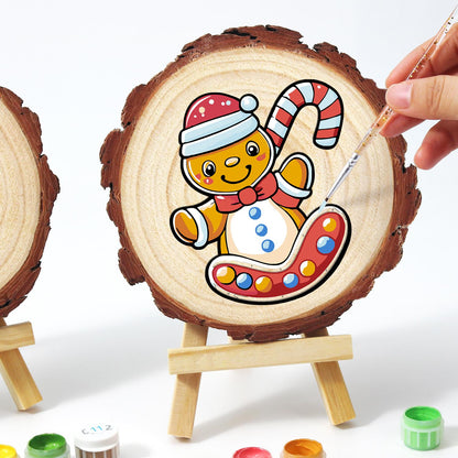 Gingerbread Kid on a Candy Sled paint by numbers wood slice – image 13