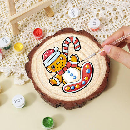 Gingerbread Kid on a Candy Sled paint by numbers wood slice – image 15