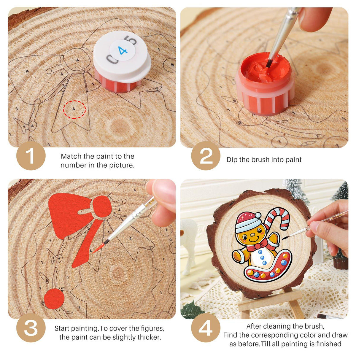 Gingerbread Kid on a Candy Sled paint by numbers wood slice – image 17