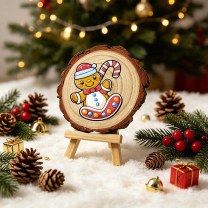Gingerbread Kid on a Candy Sled paint by numbers wood slice – image 21