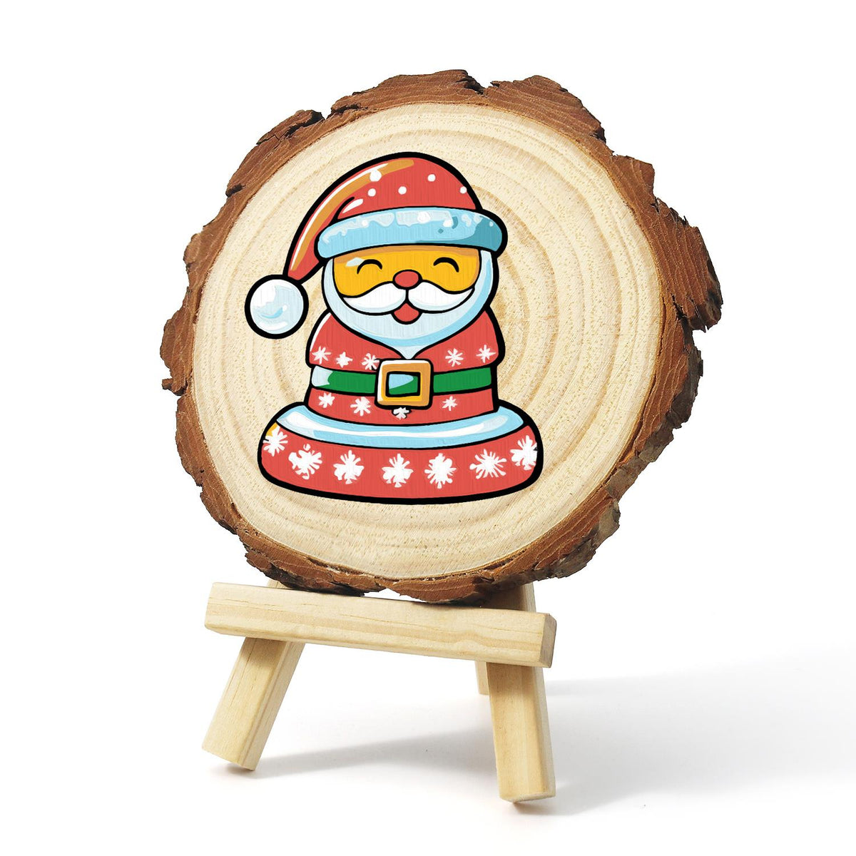Jolly Santa in a Snowflake Coat paint by numbers wood slice – image 3