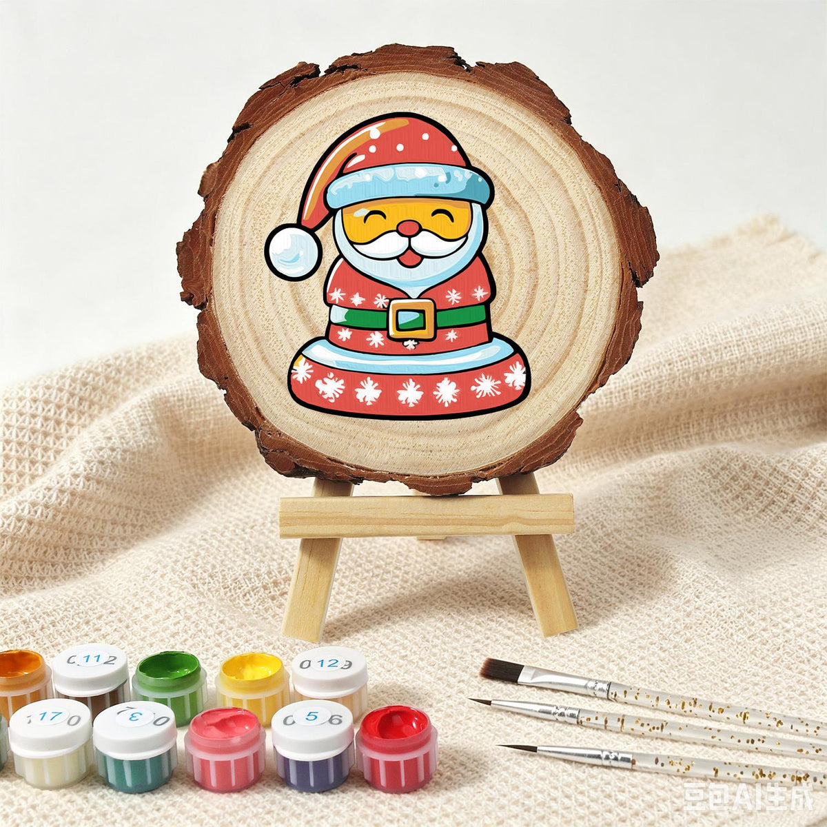 Jolly Santa in a Snowflake Coat paint by numbers wood slice – image 4