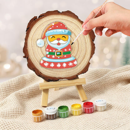 Jolly Santa in a Snowflake Coat paint by numbers wood slice – image 5
