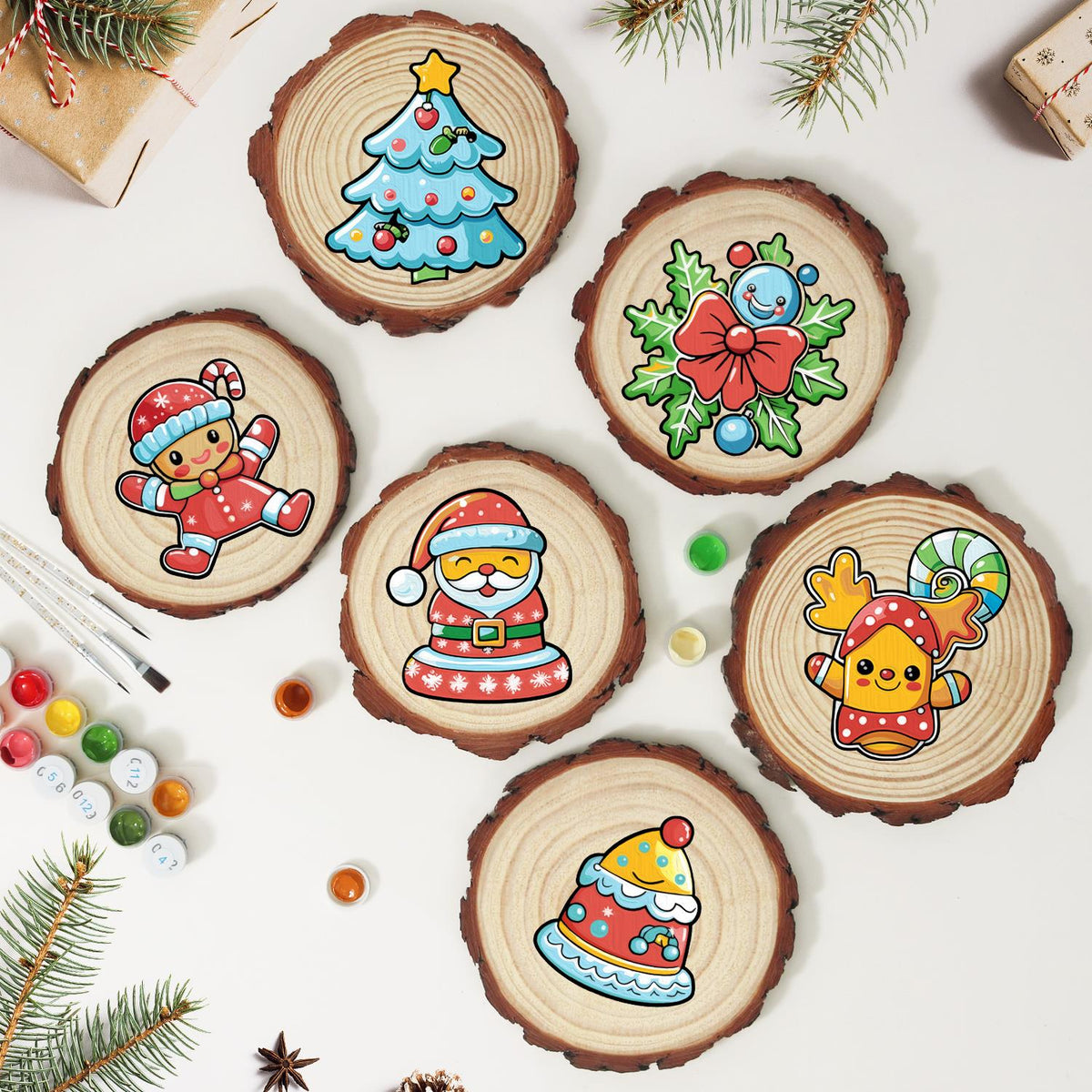 Jolly Santa in a Snowflake Coat paint by numbers wood slice – image 10