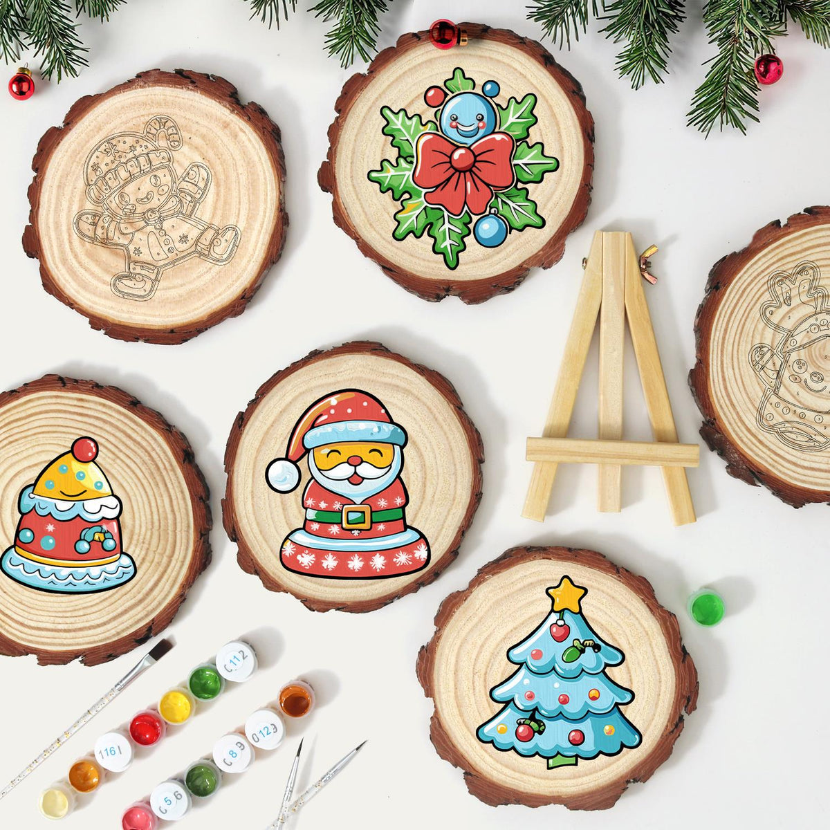 Jolly Santa in a Snowflake Coat paint by numbers wood slice – image 11
