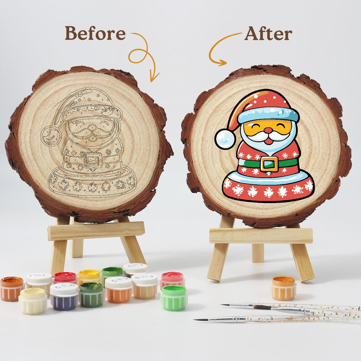 Jolly Santa in a Snowflake Coat paint by numbers wood slice – image 12
