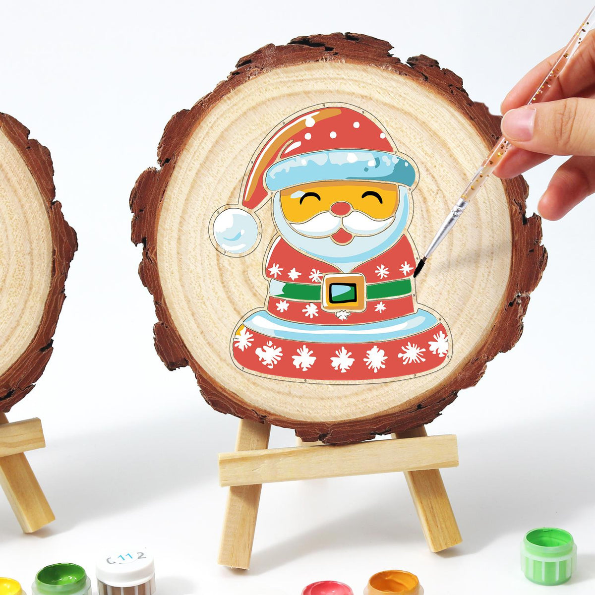 Jolly Santa in a Snowflake Coat paint by numbers wood slice – image 13