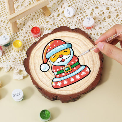 Jolly Santa in a Snowflake Coat paint by numbers wood slice – image 15
