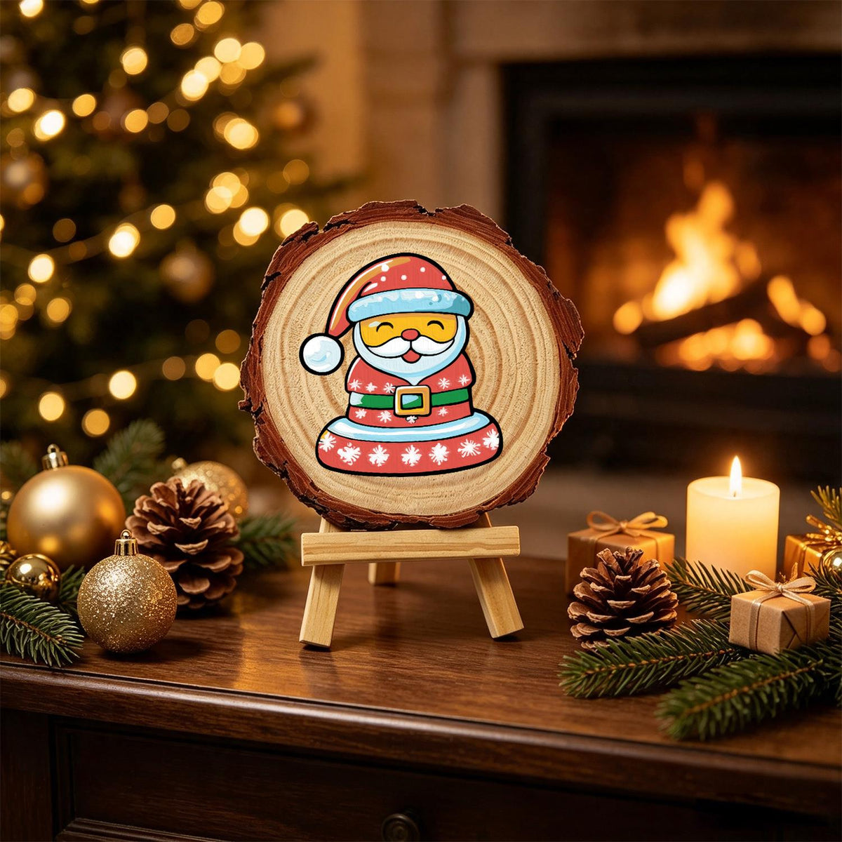 Jolly Santa in a Snowflake Coat paint by numbers wood slice – image 20