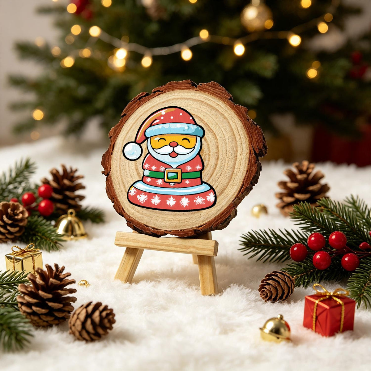 Jolly Santa in a Snowflake Coat paint by numbers wood slice – image 21