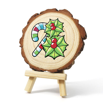 Striped Candy Cane with Holly paint by numbers wood slice – image 3
