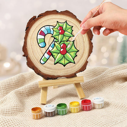 Striped Candy Cane with Holly paint by numbers wood slice – image 5