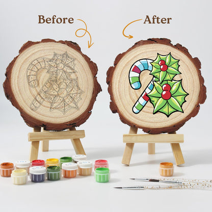 Striped Candy Cane with Holly paint by numbers wood slice – image 12