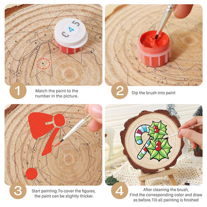 Striped Candy Cane with Holly paint by numbers wood slice – image 17