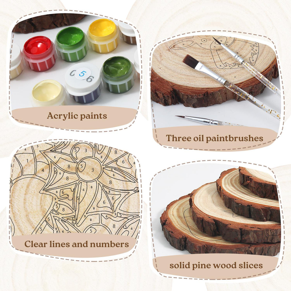 Striped Candy Cane with Holly paint by numbers wood slice – image 18