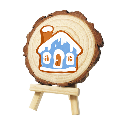 Snowy Blue Gingerbread House paint by numbers wood slice – image 3