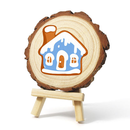 Snowy Blue Gingerbread House paint by numbers wood slice – image 4