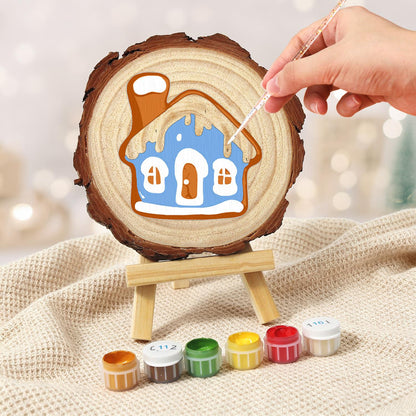 Snowy Blue Gingerbread House paint by numbers wood slice – image 6
