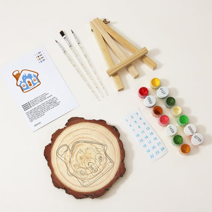 Snowy Blue Gingerbread House paint by numbers wood slice – image 9