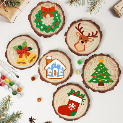 Snowy Blue Gingerbread House paint by numbers wood slice – image 11