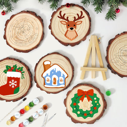 Snowy Blue Gingerbread House paint by numbers wood slice – image 12