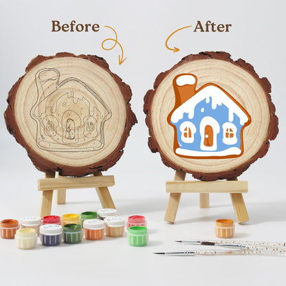 Snowy Blue Gingerbread House paint by numbers wood slice – image 13