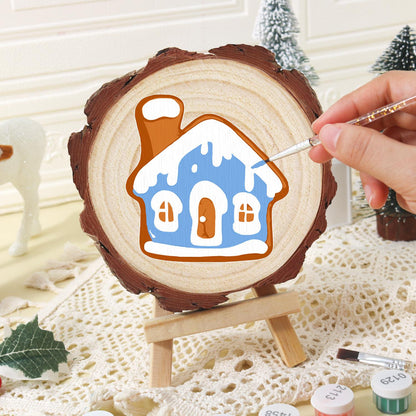 Snowy Blue Gingerbread House paint by numbers wood slice – image 17