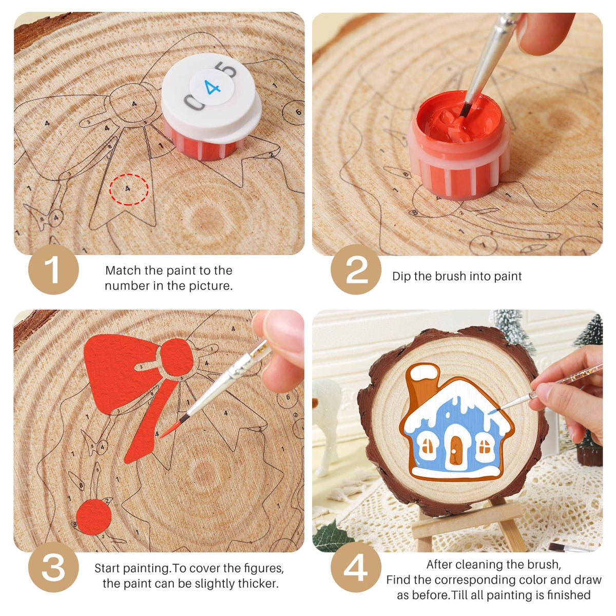 Snowy Blue Gingerbread House paint by numbers wood slice – image 18