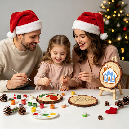 Snowy Blue Gingerbread House paint by numbers wood slice – image 24