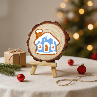 Snowy Blue Gingerbread House paint by numbers wood slice – image 25