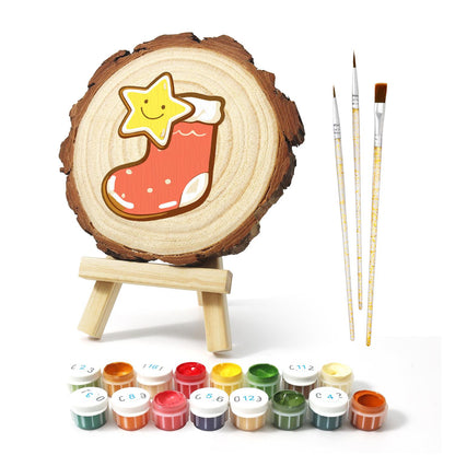 Smiling Star in a Red Stocking paint by numbers wood slice – image 2