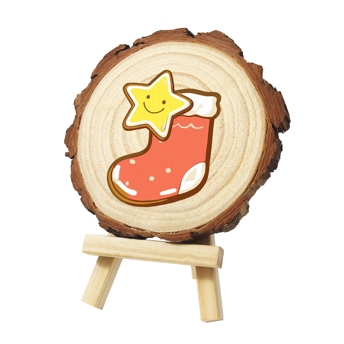 Smiling Star in a Red Stocking paint by numbers wood slice – image 3