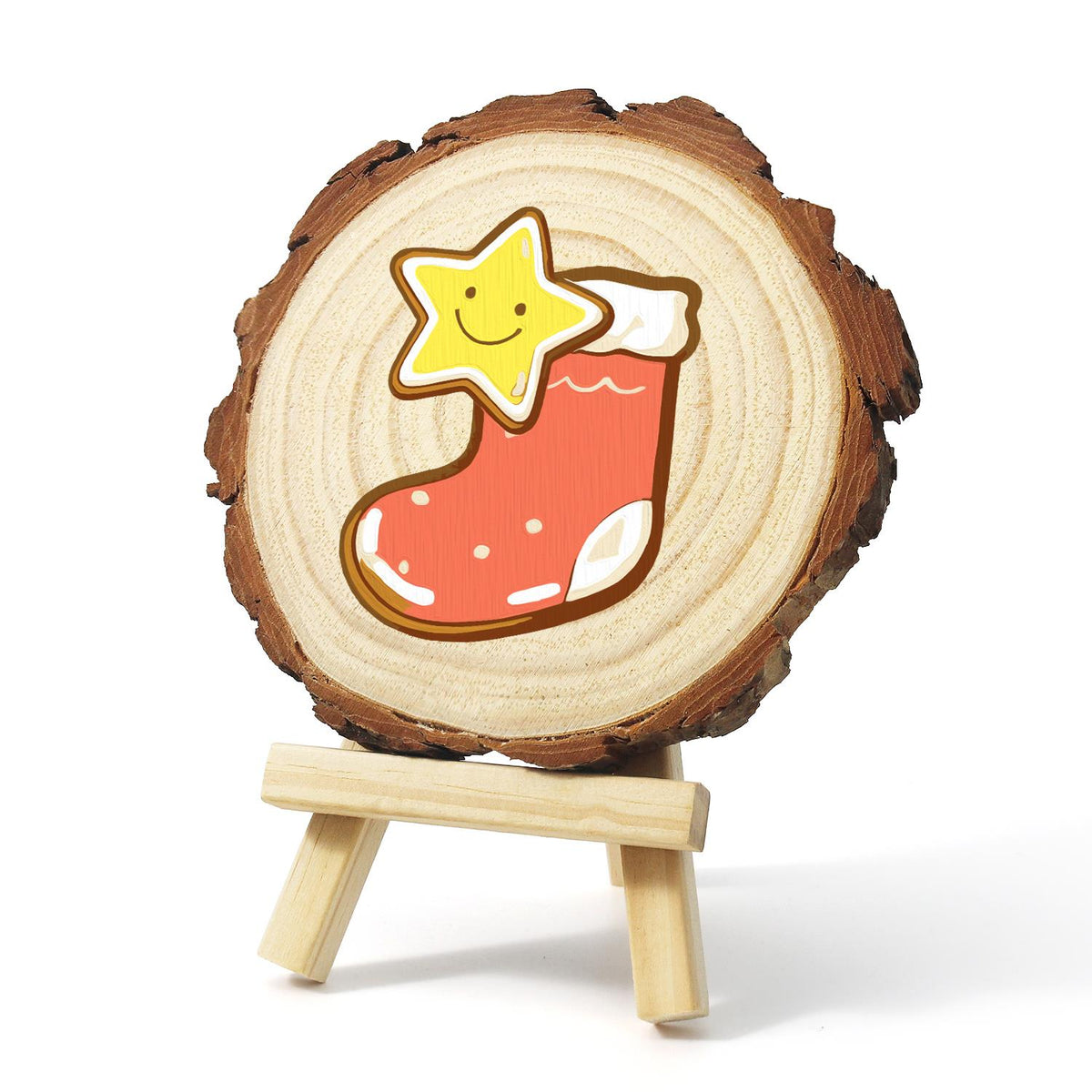 Smiling Star in a Red Stocking paint by numbers wood slice – image 4