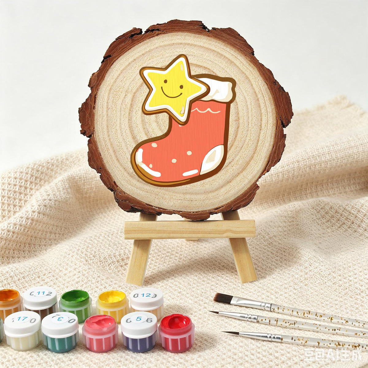Smiling Star in a Red Stocking paint by numbers wood slice – image 5