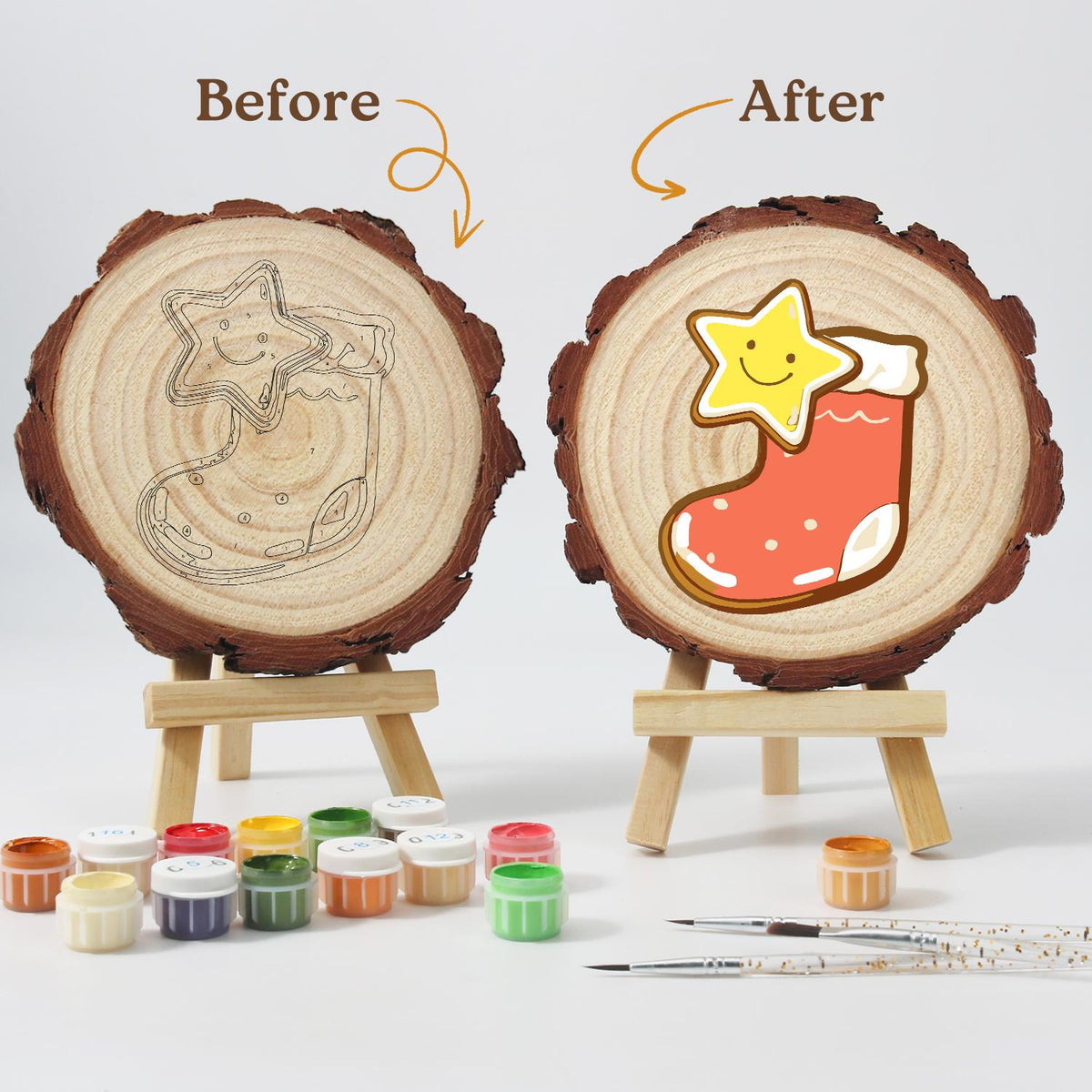 Smiling Star in a Red Stocking paint by numbers wood slice – image 13