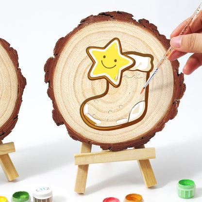 Smiling Star in a Red Stocking paint by numbers wood slice – image 14