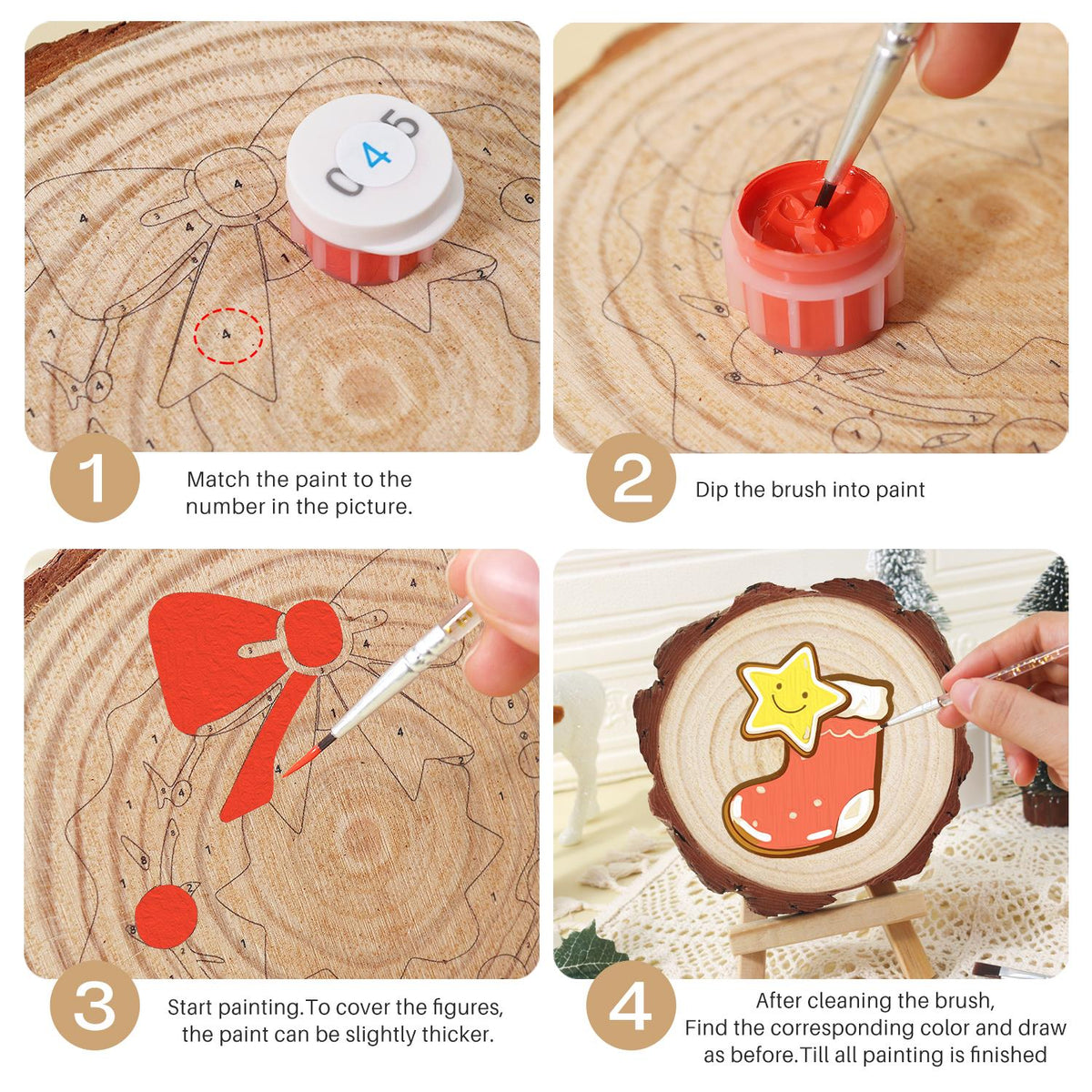 Smiling Star in a Red Stocking paint by numbers wood slice – image 18