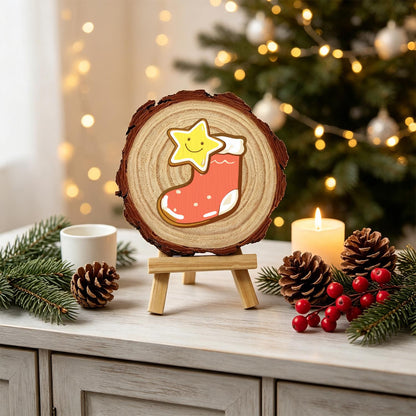 Smiling Star in a Red Stocking paint by numbers wood slice – image 20