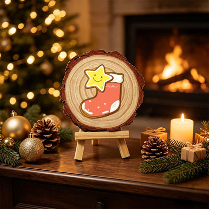 Smiling Star in a Red Stocking paint by numbers wood slice – image 21